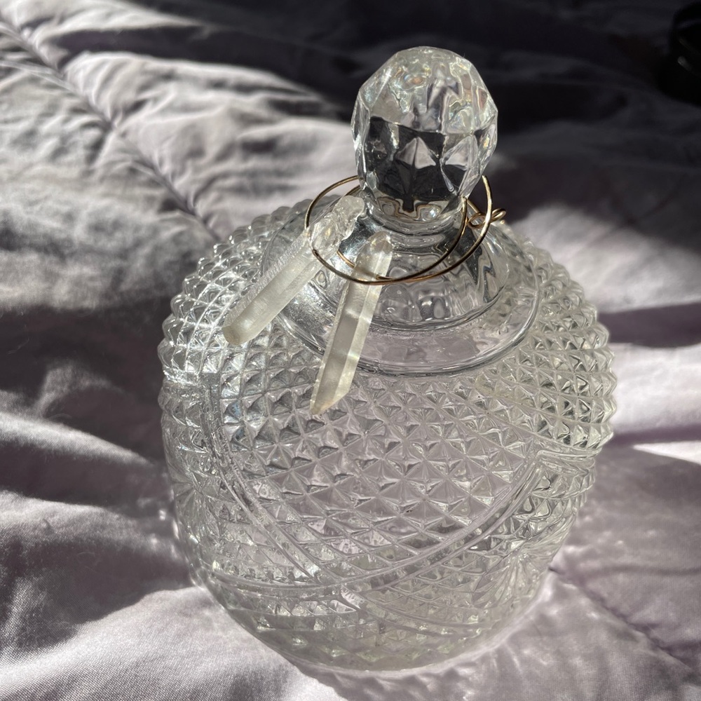 Glass crystal decor earring jewelry holder cloche vanity organizer vintage lid